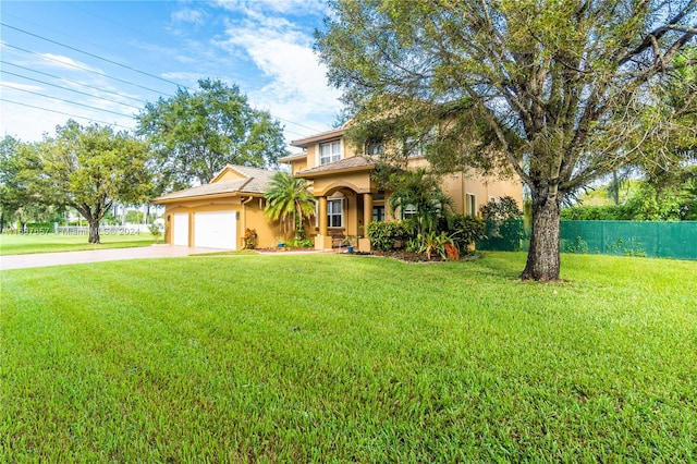 view of front of house featuring a garage and a front lawn