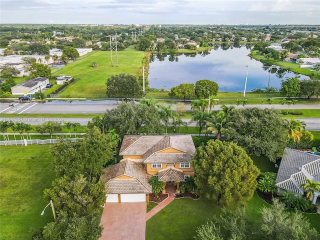 aerial view with a water view