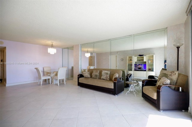 living room with a textured ceiling