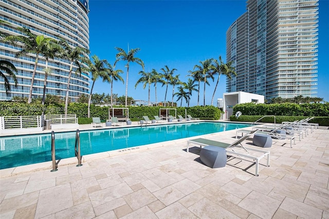 view of swimming pool with a patio area