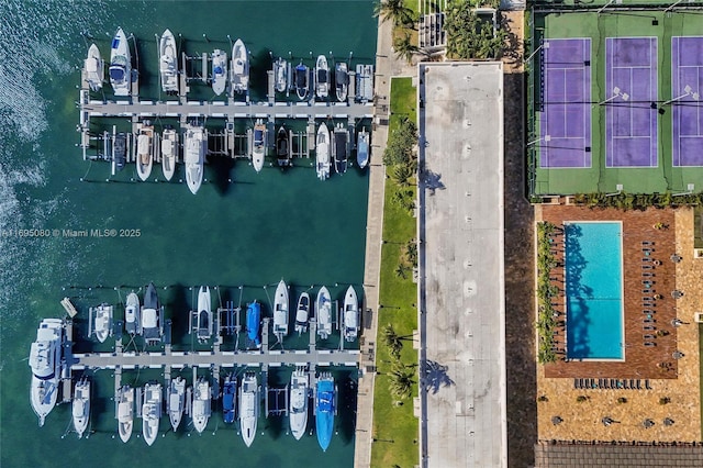 bird's eye view featuring a water view