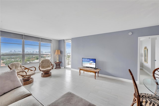 living room with expansive windows