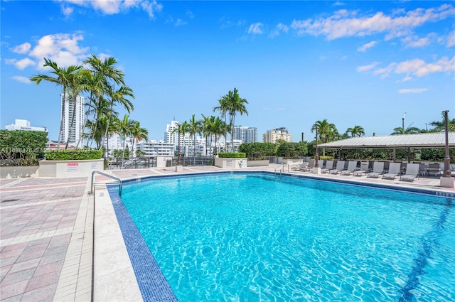 view of pool featuring a patio