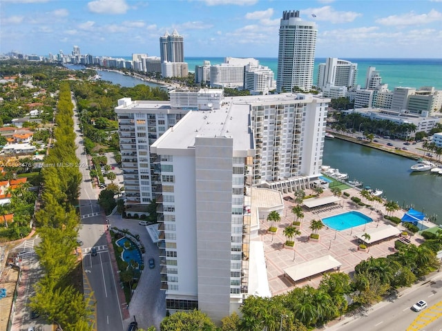 aerial view with a water view