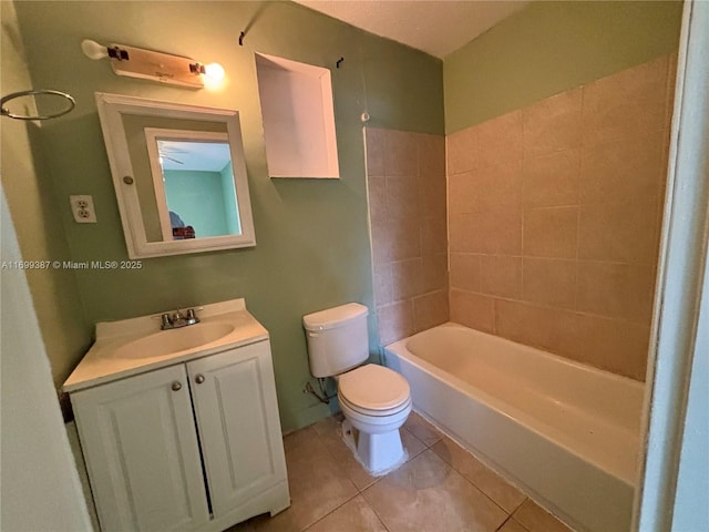 full bathroom with vanity, toilet, tub / shower combination, and tile patterned flooring