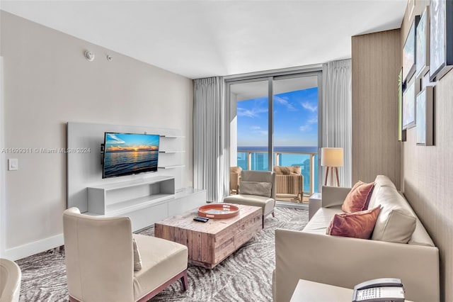 living room featuring floor to ceiling windows