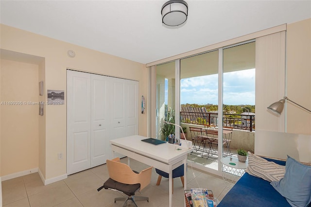 home office featuring light tile patterned floors