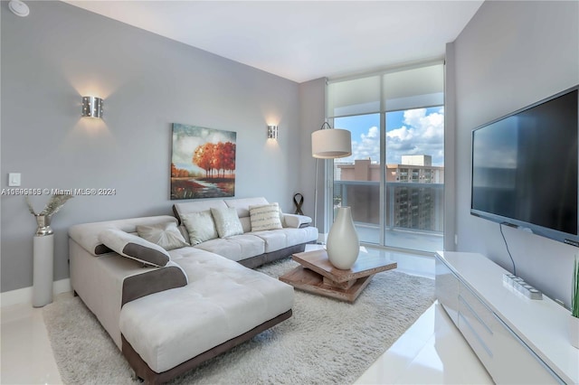 view of tiled living room