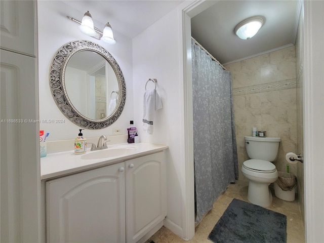 bathroom featuring walk in shower, vanity, and toilet