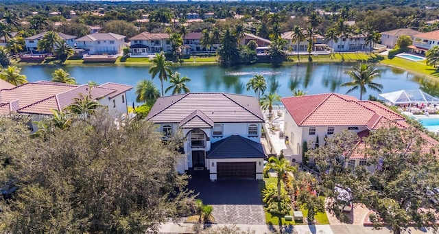 aerial view with a water view