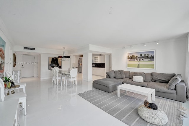 living room featuring light tile patterned floors