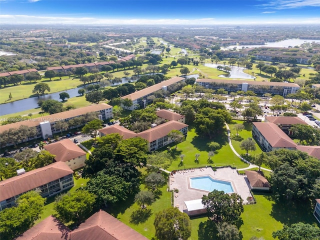 aerial view with a water view