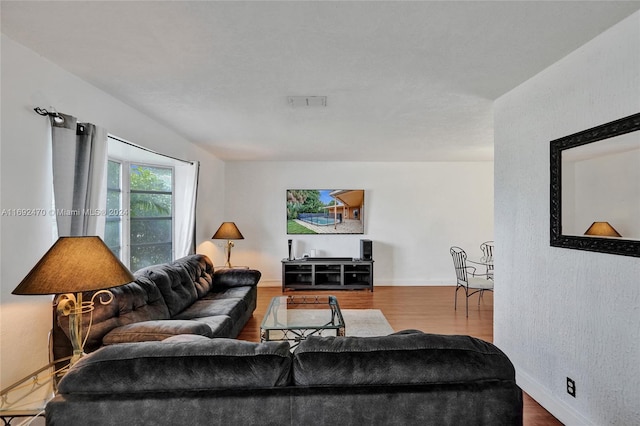 living room with hardwood / wood-style flooring