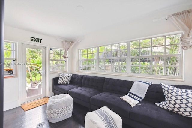 living room with dark wood-type flooring