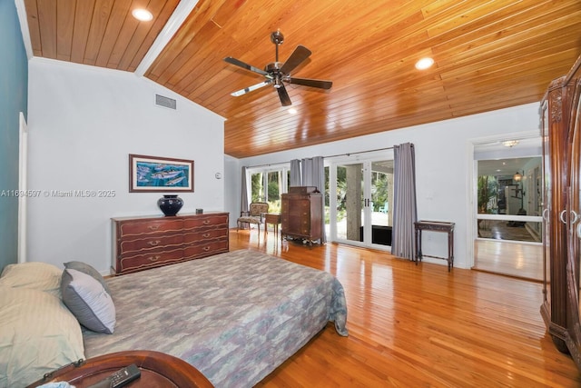 6065 SW 133rd St, Pinecrest, FL 33156 - bedroom featuring wooden ceiling, vaulted ceiling, wood finished floors, access to exterior, and recessed lighting