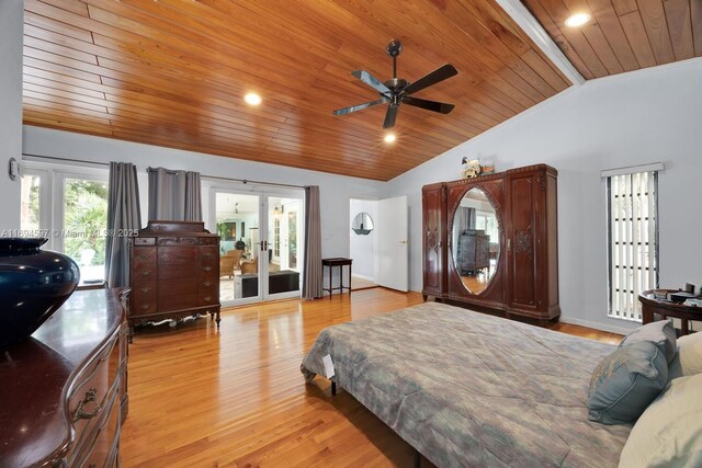 6065 SW 133rd St, Pinecrest, FL 33156 - bedroom featuring wood ceiling, french doors, light wood-style flooring, access to outside, and baseboards