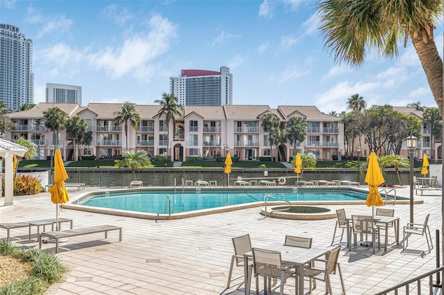 view of pool featuring a patio