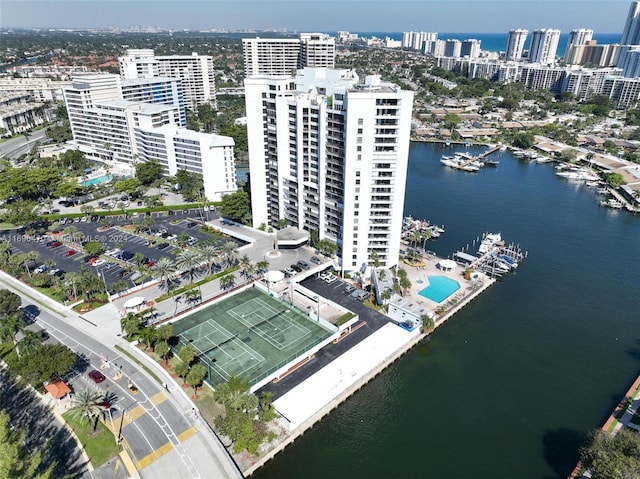 aerial view featuring a water view