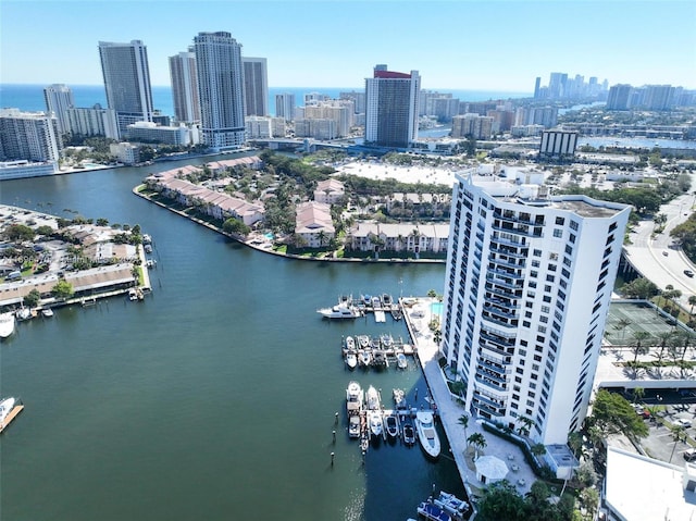 aerial view with a water view