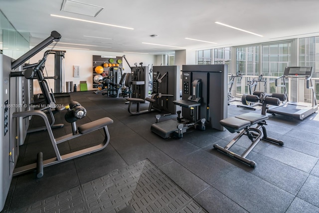 exercise room with expansive windows