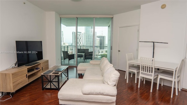 350 S Miami Ave Unit 2905, Miami, FL 33130 - living area with expansive windows and dark wood-type flooring