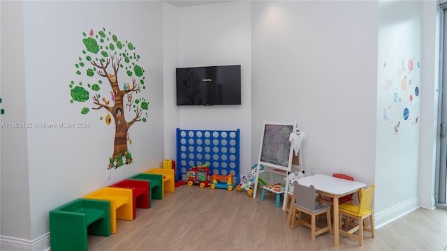 recreation room with light hardwood / wood-style floors