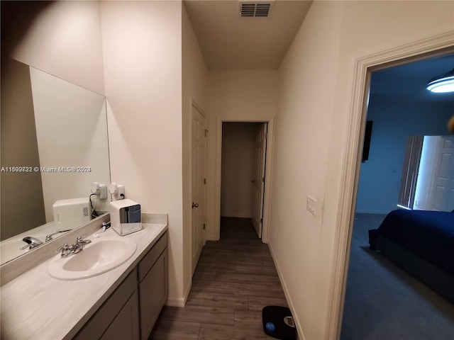 bathroom featuring vanity and wood-type flooring