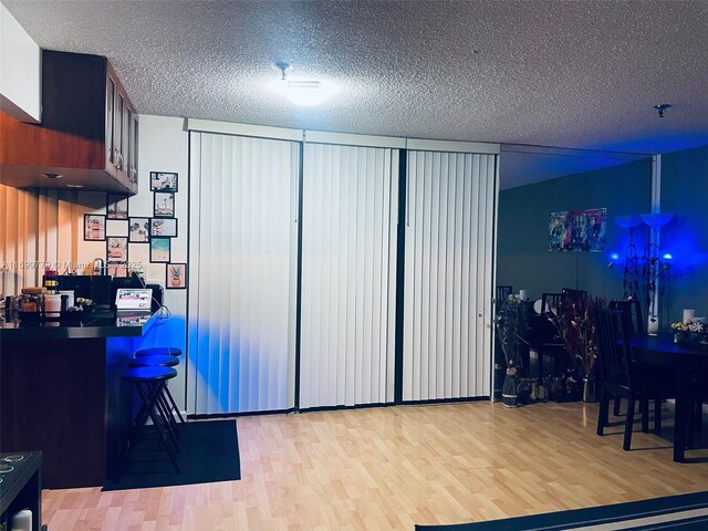 interior space with light hardwood / wood-style flooring and a textured ceiling