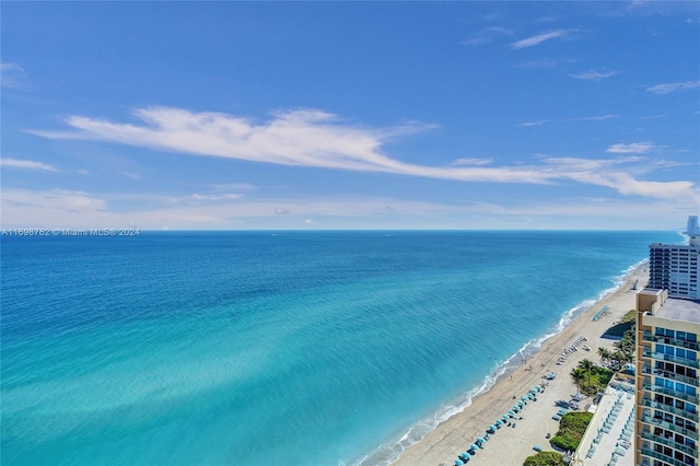 property view of water featuring a beach view