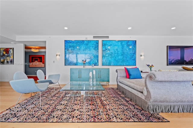 living room featuring light wood-type flooring