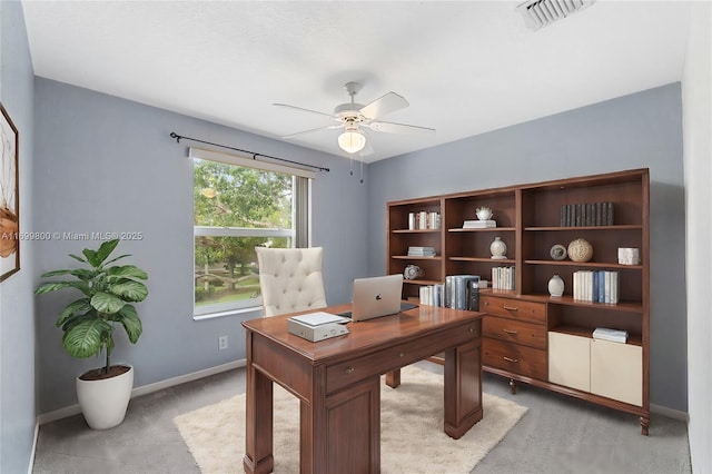 office space with ceiling fan