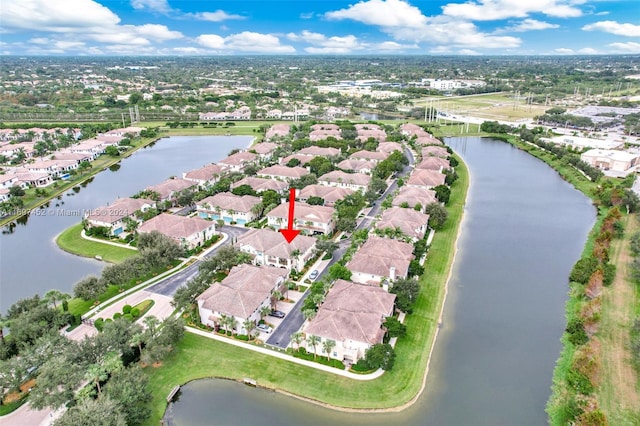 aerial view with a water view