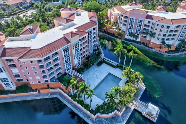 aerial view with a water view