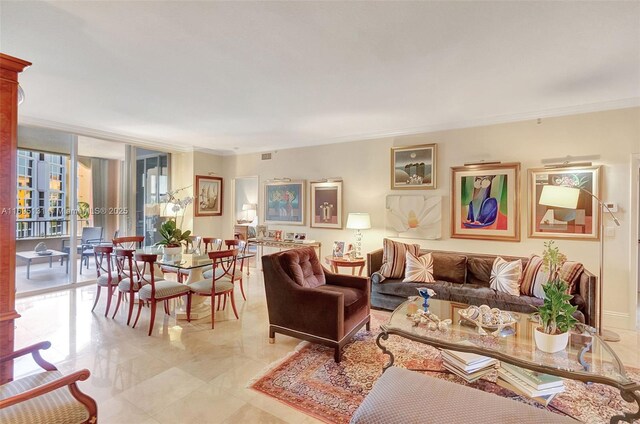 dining room with ornamental molding