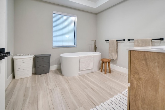 bathroom featuring a bath, vanity, and hardwood / wood-style flooring