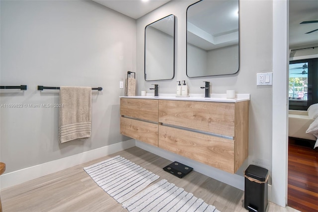 bathroom with hardwood / wood-style floors and vanity