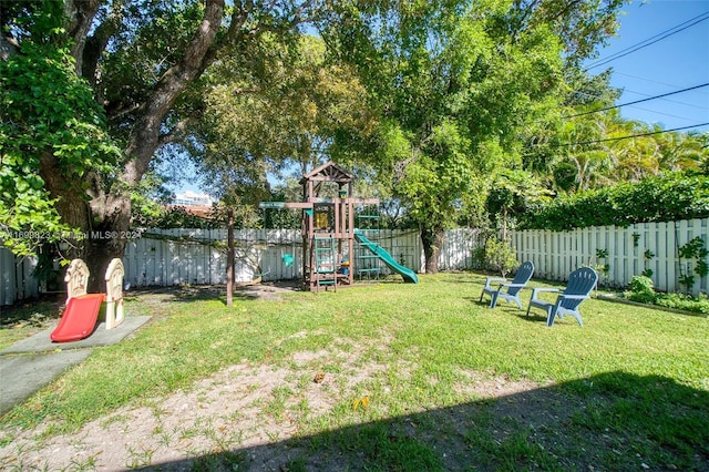 view of yard featuring a playground