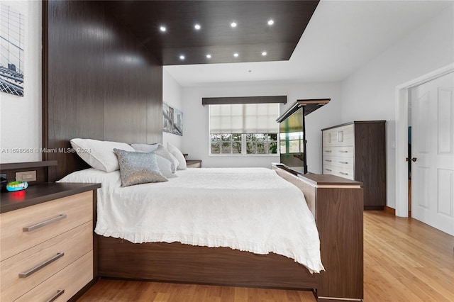 bedroom with light hardwood / wood-style floors