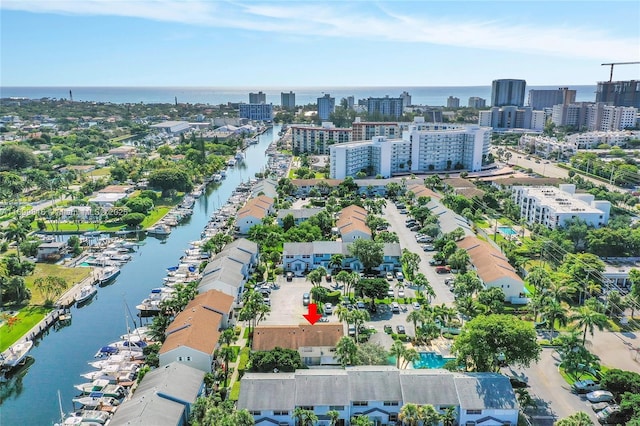 aerial view with a water view