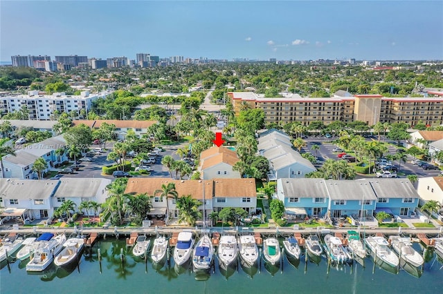 aerial view featuring a water view