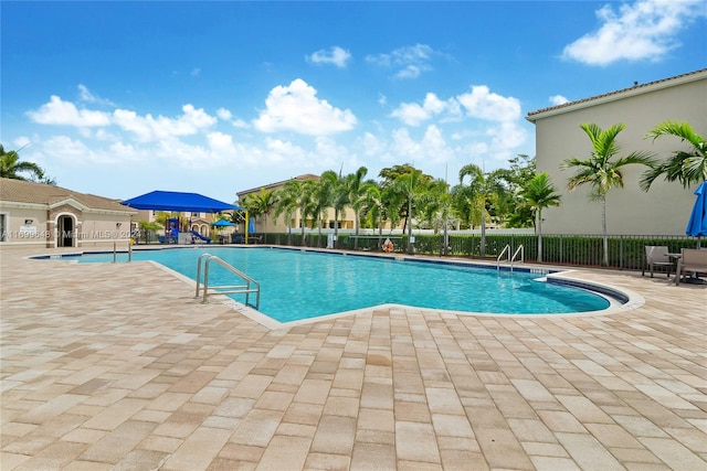 view of swimming pool featuring a patio area