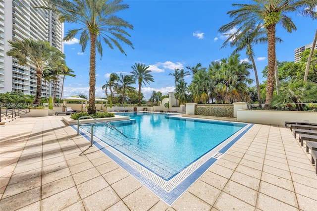 view of swimming pool featuring a patio