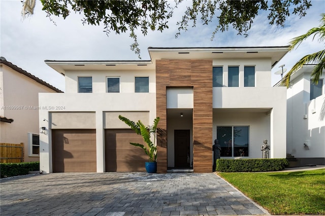 contemporary home with a garage