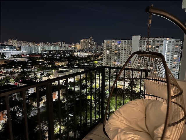 view of balcony at night