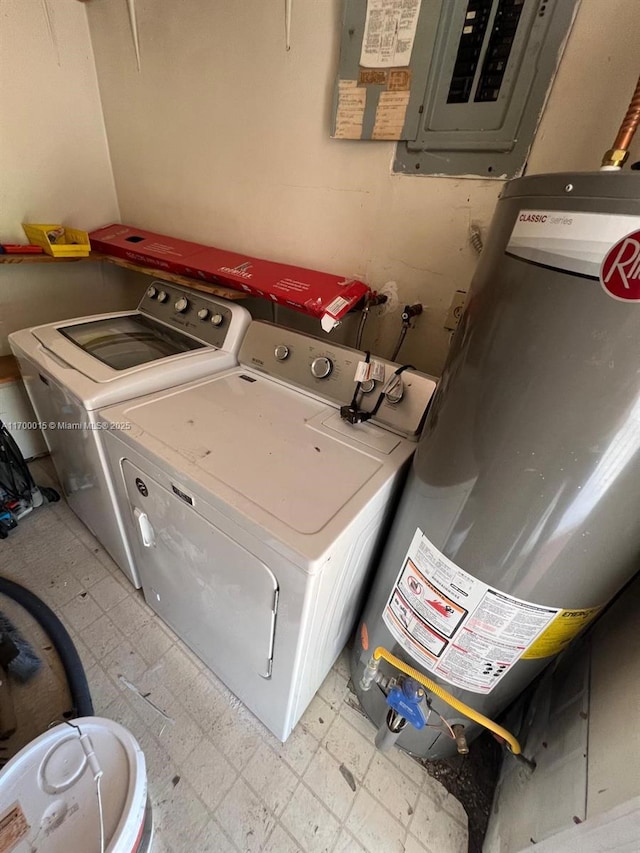 clothes washing area with electric panel and washing machine and clothes dryer