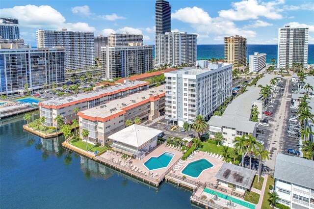 aerial view with a water view