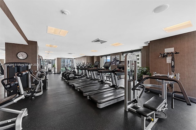 gym with wooden walls