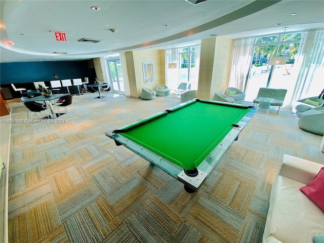 playroom featuring carpet floors and billiards