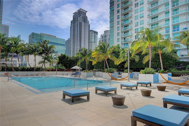 view of pool featuring a patio area