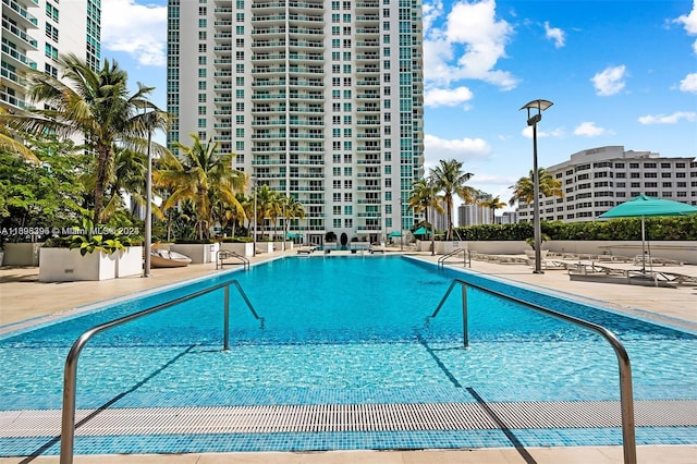 view of swimming pool featuring a patio